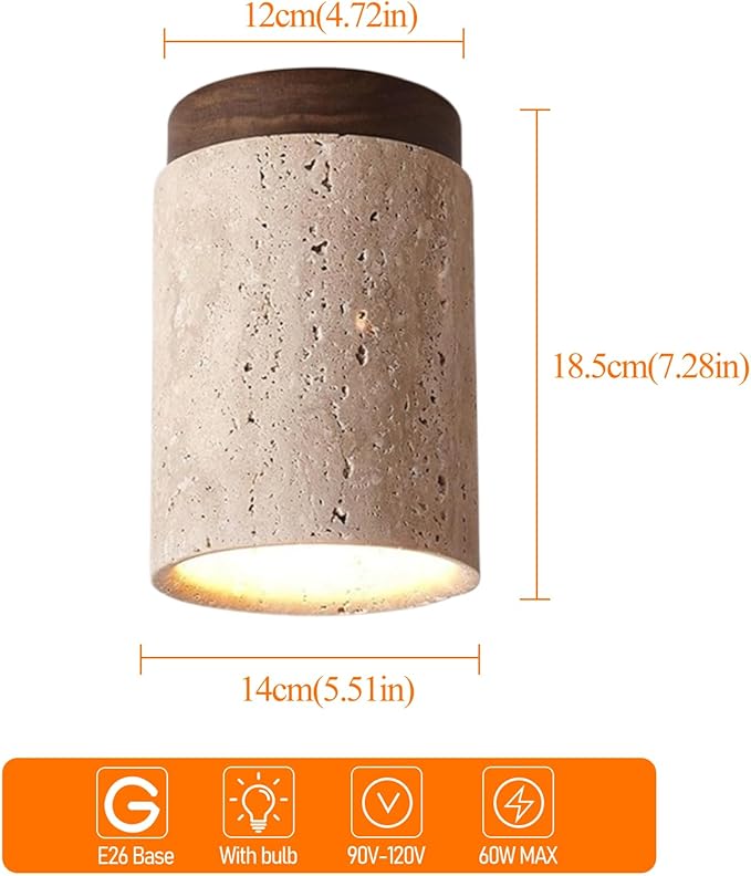 Nordic Retro Yellow Travertine Ceiling Light Fixture Japanese Wabi-Sabi Bedroom Ceiling Lights Farmhouse Flush Mount Ceiling Lighting for Hallway, Kitchen, Entryway and Foyer