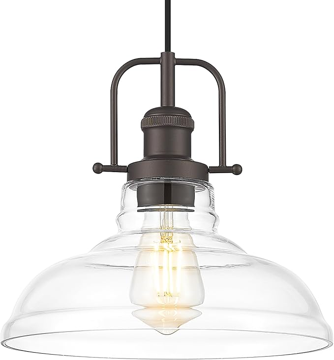 FEMILA Pendant Lights for Kitchen Island, 11" Farmhouse Hanging Light Fixture with Adjustable Height, Clear Glass Shade, Oil Rubbed Bronze, Vintage Pendant Lighting, 4FY09-MP ORB