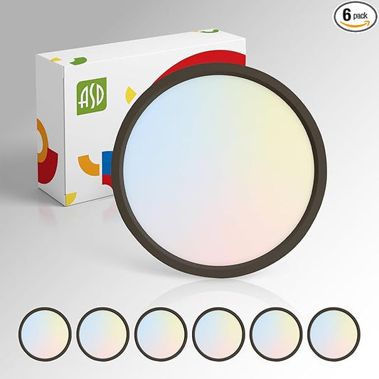 ASD LED 7" Round Flush Mount Light | 15W 1220LM 3000-5000K 120V | 3CCT, Dimmable, Ultra Slim, ETL Listed | Thin Surface Lamp, Bedroom Ceiling Lighting | Bronze, 6 Pack