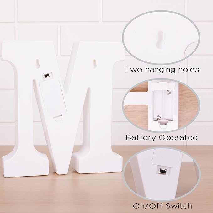 Small Led Marquee Letters, Light Up Letters, 8.58 Inch Led Letter Lights, Battery Powered Lighted Sign for Table, Party, Birthday, Christmas Decor (Letter M)