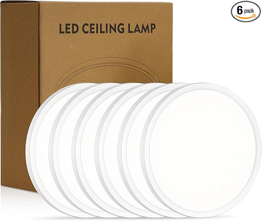 8.6 Inch 6PK LED Flush Mount Ceiling Light, ETL,18W, 1822LM, 3000K/3500K/4000K/5000K/6500K CCT Selectable, 0.66in Ultra Thin Round Flat Panel Ceiling Light Fixture for Bedroom, Kitchen (White)