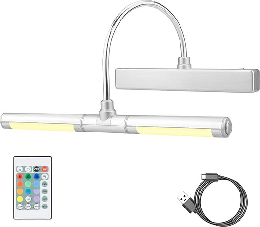 LUXSWAY Wireless Picture Lights for Paintings,Rechargeable Battery Art Display Light with Remote Control,Dimmable and Timer Off Dart Board Light with Aluminum Finish,Upgrade 12 Color Changing-Silver
