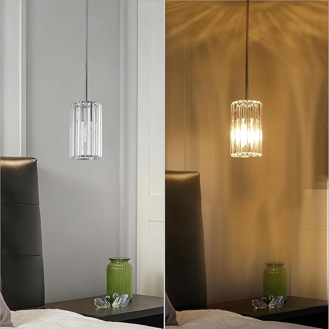 Chrome 2-Pack Modern Pendant Lights Mini Chandelier Kitchen Island Pendant Lights Hanging Light Fixtures Adjustable Crystal Chandelier Fixture for Island Dining Room Hallway Bedroom
