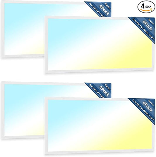 Amico 4 Pack 2x4 LED Flat Panel Light 30/35/45W 5500lm Adjustable, 0-10V Dimmable LED Drop Ceiling Light Fixtures, 3500K/4000K/5000K Selectable for Office - ETL FCC Listed