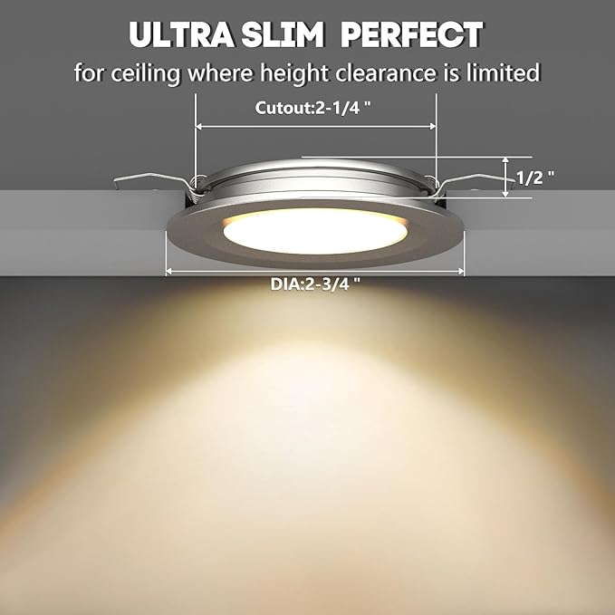 acegoo RV Recessed Ceiling Light 2-3/4” Full Aluminum 12V Dimmable LED Puck Light for Campervan Truck Caravan Boat Roof Under Cabinet Lighting, Flush Mount Cutout 2-1/4" (Sliver,Warm White) 4 Pack