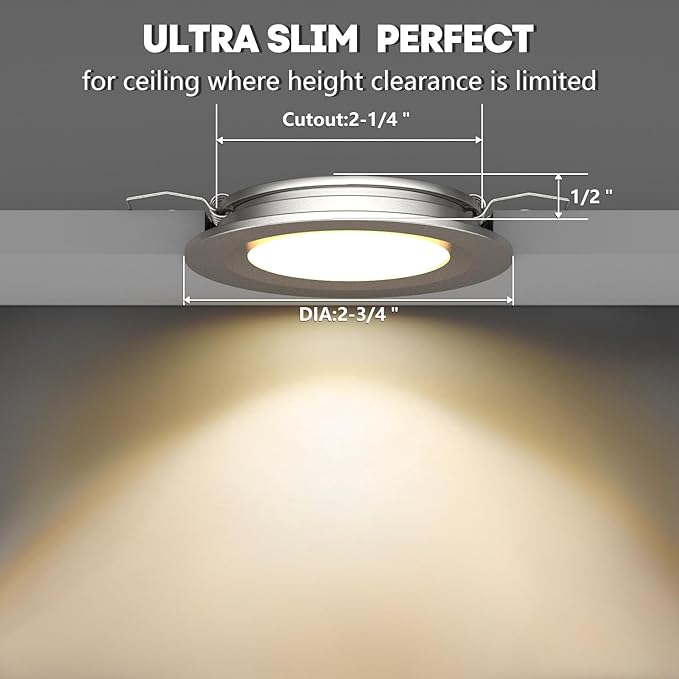 acegoo RV Recessed Ceiling Light 2-3/4” Full Aluminum 12V Dimmable LED Puck Light for Campervan Truck Caravan Boat Roof Under Cabinet Lighting, Flush Mount Cutout 2-1/4" (Sliver,Cool White) 4 Pack