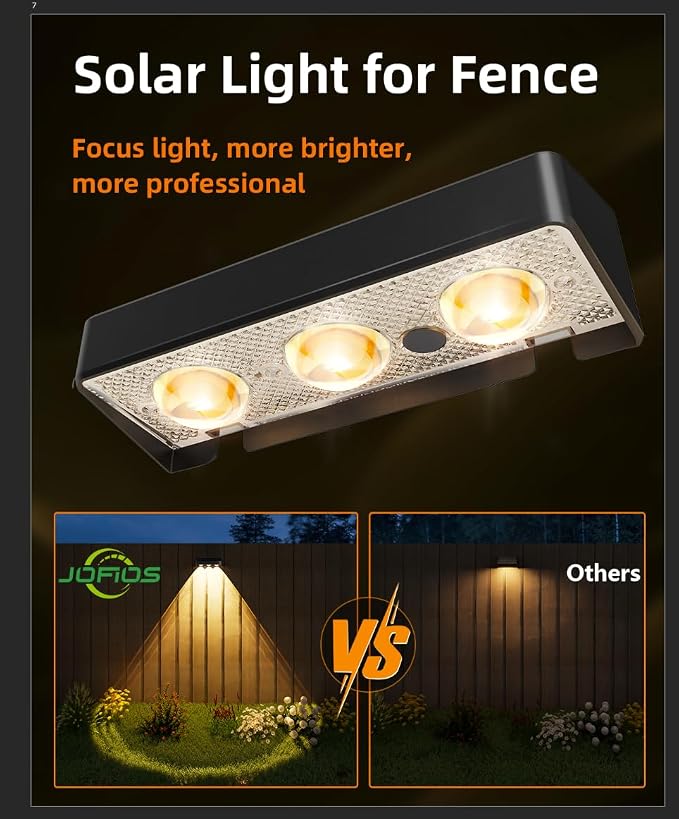 JOFIOS Solar Fence Lights Outdoor, 8 Pack, 9 Fixed Colors ＆ Color Changing Fence Lights Solar Powered Waterproof IP65 Dusk-to-Dawn LED Deck Lighting for Patio, Railing, Pool, Porch, Backyard, Wall