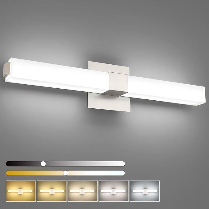 ZUZITO Brushed Nickel Vanity Lights for Bathroom 24 Inch, Modern LED Bathroom Lighting Fixtures Over Mirror, 18W 5CCT Dimmable Vanity Lights Bar