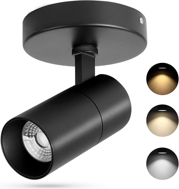 VANoopee 3-Color Dimmable LED Ceiling Spotlight Flush Mount Adjustable Spotlight Directional Spot Lights Indoor Bright Accent Fixture for Living Room Bedroom - CRI90 36° Flicker Free 10W 1000lm Black
