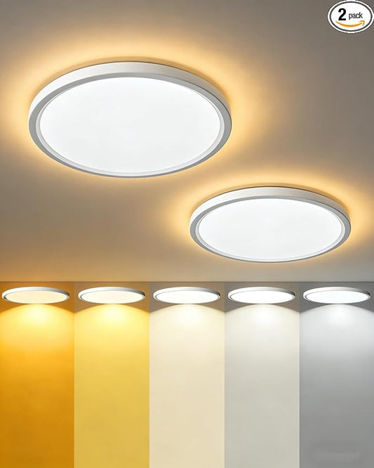 LEDYOND 11 Inch Flush Mount Ceiling Light 2 Pack White, 5CCT 3000K-6500K, 1100LM Dimmable LED Flat Panel Light, 0.52in Ultra Thin, Push-In Installation, Round Ceiling Light for Bedroom Kitchen Hallway