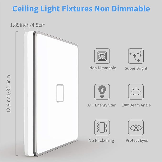 Airand LED Ceiling Light Fixtures Flush Mount 12.8inch 24W Bright White Square LED Ceiling Lamp 5000K, 2050LM Daylight Waterproof Bathroom Ceiling Light for Kitchen Hallway Porch Living Room Bedroom