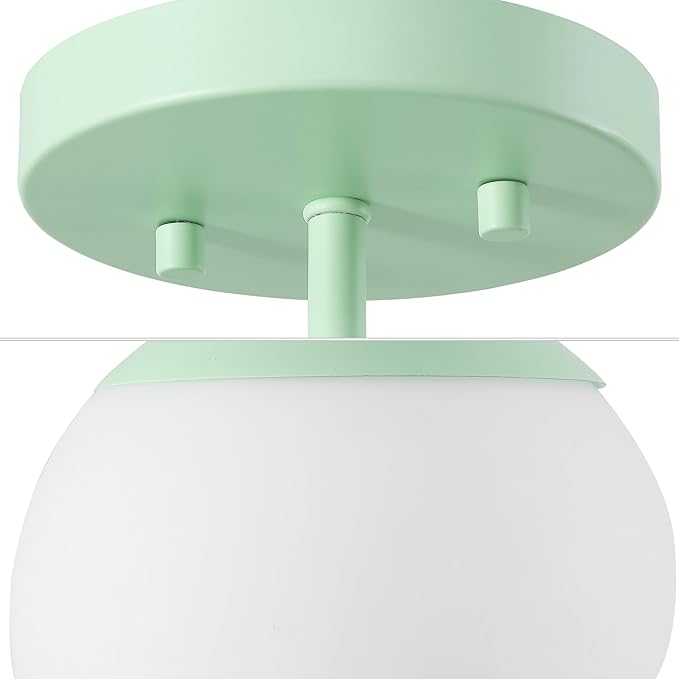 JONATHAN Y 7.75" Mint Green/White Modern Semi Flush Mount Ceiling Light, LED Fixture for Entryway, White Frosted Glass Globe Shade, Mid-Century Farmhouse Lighting for Bedroom Hallway (JYL7499E)