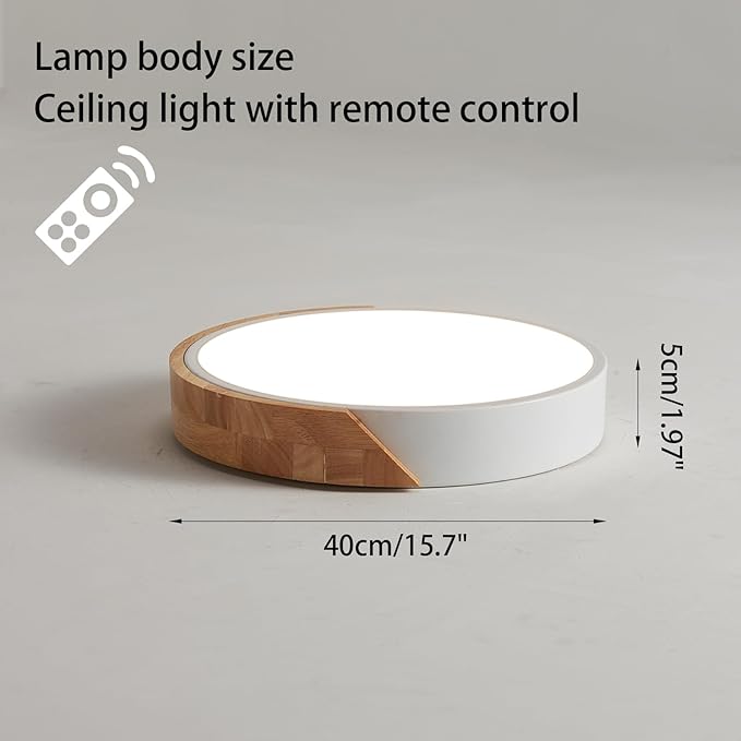 Flush Mount Ceiling Light, Ceiling Light Fixture Minimalist Wood 30W, Dimmable 3000K/4000K/6500K with Remote, 15.7 inch Modern Light Fixture Ceiling for Kitchen Bedroom Hallway Living Room