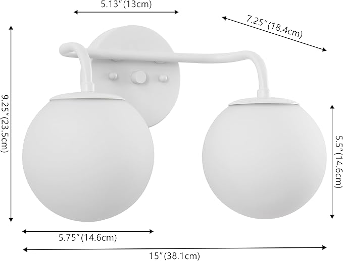 JONATHAN Y 15" White Modern Globe Wall Sconce Vanity Light for Bathroom, White Frosted Glass Shade, Midcentury Parisian Bistro Wall Lamp, LED Bulb Included (JYL3535D)