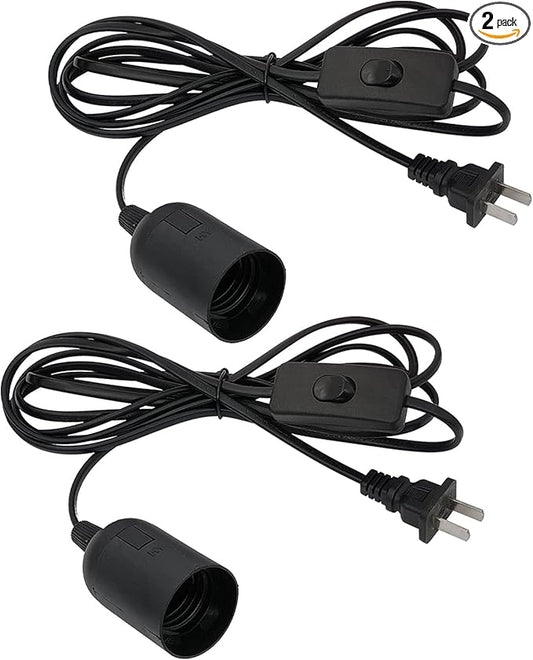 Plug in Hanging Light Kit, Retro Hanging Lights with Plug in Cord, E26 E27 Industrial Pendant Light Fixture, 9.8 FT Cord with On/Off Switch Hanging Lamp for Living Room Bedroom 2 Pack (Black)