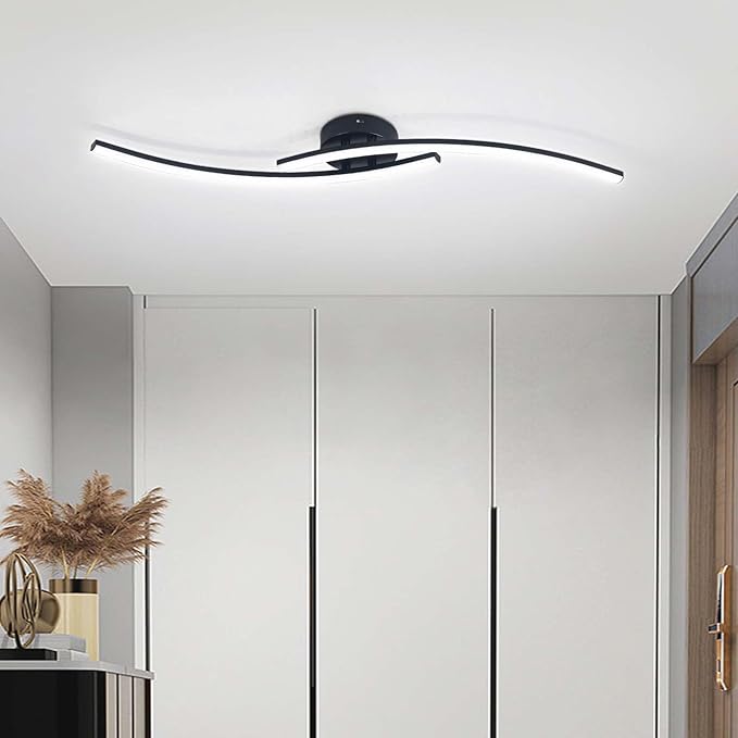 Modern LED Ceiling Light 22W Black Linear Ceiling Lights Fixture 6000K Aluminum 31.4Inch Long Flush Mount Ceiling Light Fixture Lamp for Bedroom Hallway Kitchen Bathroom