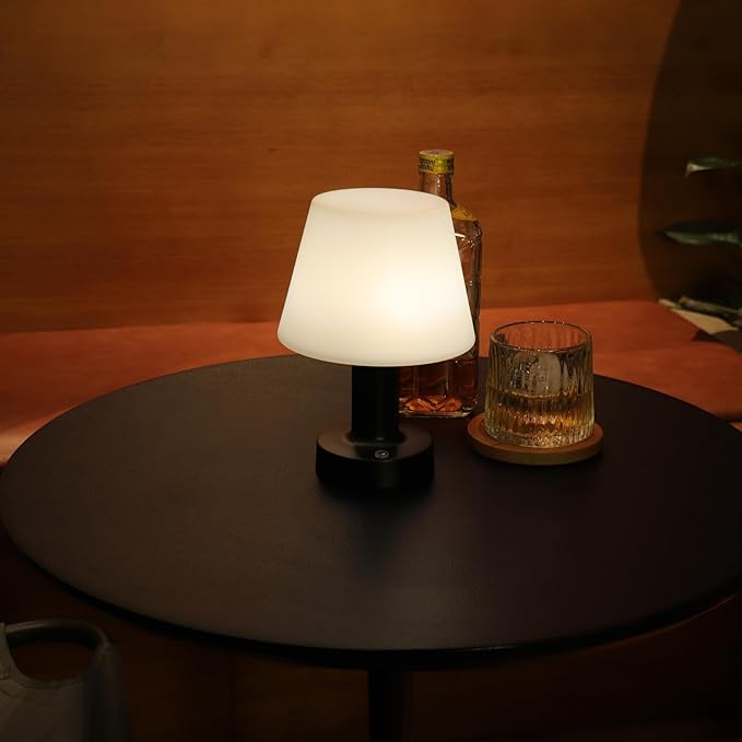 HAPYGI Small Mushroom Table Lamp, Cordless Night Light with 2600mAh Rechargeable Battery, Stepless Dimming Desk Lamp with 3 Colors for Bedroom/Patio/Living Room (Black-2)