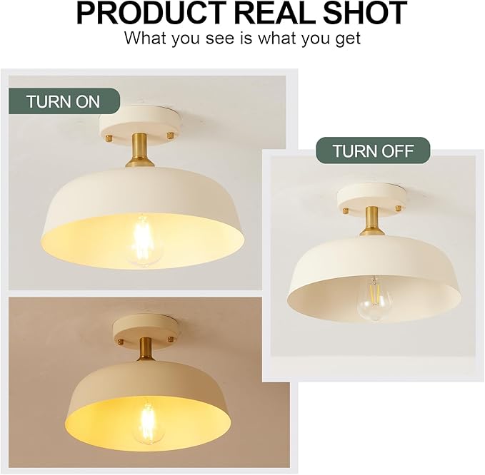 Modern Semi Flush Mount Ceiling Light, 1-Packs Matte Cream Hallway Ceiling Light Fixtures,Mid Century Ceiling Lamp for Kitchen Hallway Entryway Bedroom Laundry Room(1 Packs)