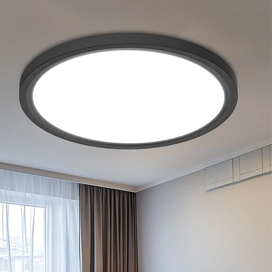 libtit 16" Black LED Ceiling Lights, 36W 3600lm, 3 Color Temps 3000K/4000K/6500K, Large Flush Mount Fixture for Kitchen, Hallway, Bedroom, Living Room, 120V ETL Listed, 1Pack