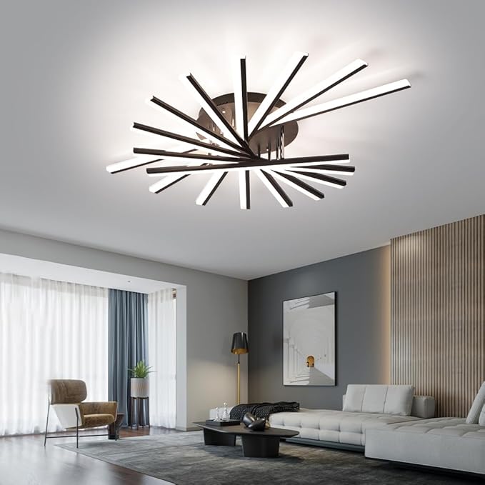 JAYMP 9 Lights Linear Modern Ceiling Lamp 45.3 inch Dimmable Led Semi Flush Mount Black Ceiling Light Fixture for Bedroom Dining Room Kitchen Island Living Room