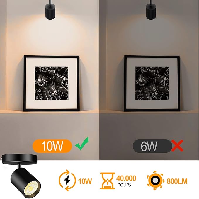 VANoopee Flush Mount LED Ceiling Spotlight Dimmable Adjustable Spotlight Directional Spot Lights Indoor Bright Can Accent Fixture for Living Room Bedroom - CRI90 Flicker Free 10W 800lm 4000K Black