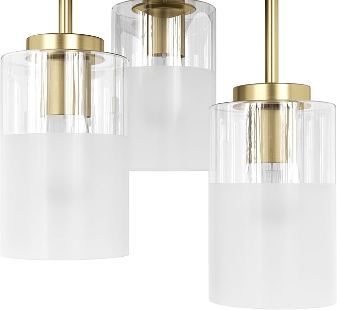 Maxax 3-Lights Brass Semi Flush Mount Ceiling Light Fixture, 11.5" Modern Farmhouse Light Fixture with Clear Frosted Glass, E26 Base, for Kitchen, Foyer, Hallway, Entryway, Bedroom, Stairs