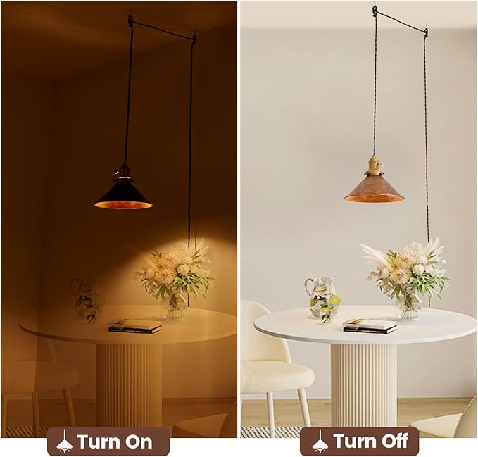 Hanging Light Plug in,Vintage Hanging Lamp Plug in with Rusted Copper 8.2 Inch Shade and Adjustable 14Ft Cord Antique Farmhouse Pendant Light Kitchen Island Bedroom and Sofa