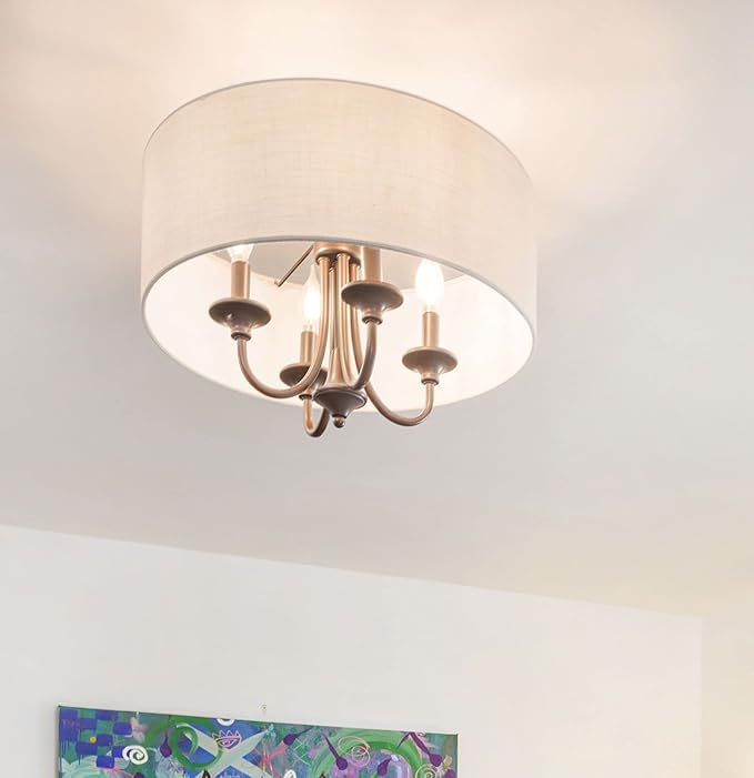 Maxim Lighting Bongo 4-Light Pendant/Semi-Flush Mount | Natural Aged Brass Finish | Linen Shade | Convertible Pendant Ceiling Light | 10013OMNAB