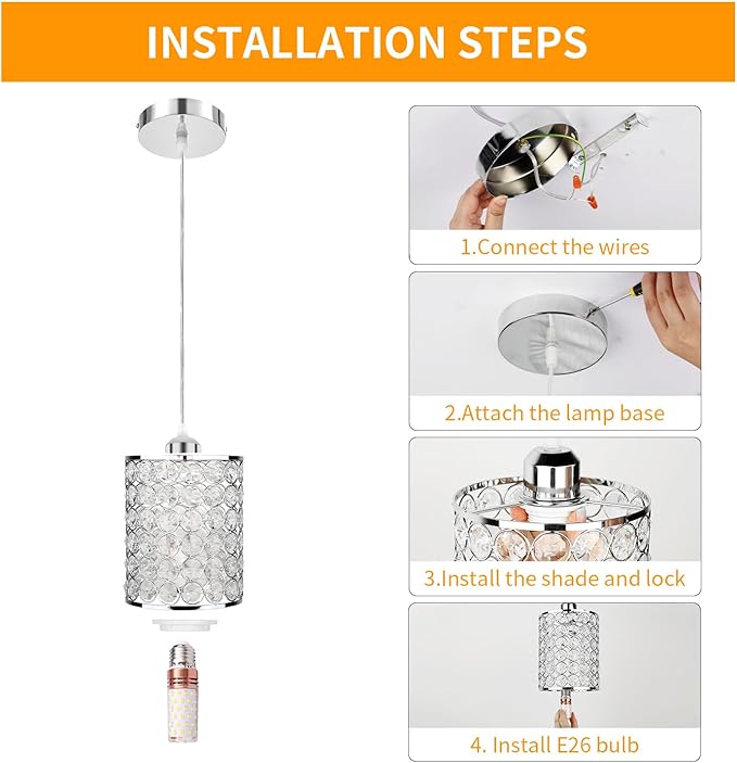 TISLYCO Modern Crystal Pendant Light Fixtures Set of 2, Ceiling Hanging Crystal Chandelier Over Kitchen Island Sink Lighting,Chrome Pendant Lighting For Dining Room, Bathroom, Hallway, EntryWay,Closet