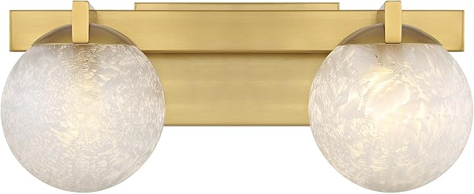 Savoy House 8-1017-2-322 Darien Contemporary Ice Glass Bathroom Vanity Wall Light, 2-Light 120 Total Watts, 7" H x 17" W, Warm Brass
