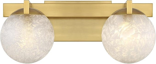 Savoy House 8-1017-2-322 Darien Contemporary Ice Glass Bathroom Vanity Wall Light, 2-Light 120 Total Watts, 7" H x 17" W, Warm Brass