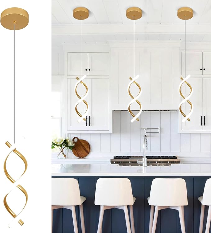 CANEOE LED Pendant Light Fixtures,Gold Modern Led Pendant Light Kitchen Island,Adjustable Height Kitchen Hanging Light Fixture Modern Island Light for Island Dining Room Pendant Lamp,1 Pack