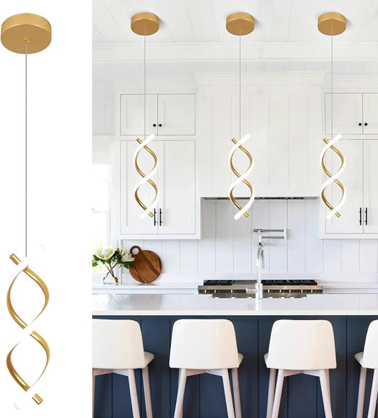 CANEOE LED Pendant Light Fixtures,Gold Modern Led Pendant Light Kitchen Island,Adjustable Height Kitchen Hanging Light Fixture Modern Island Light for Island Dining Room Pendant Lamp,1 Pack