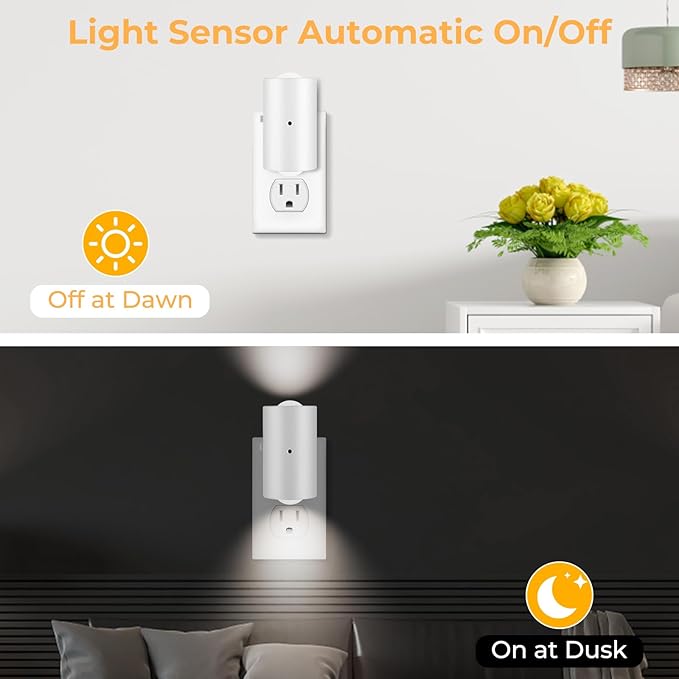 BMXKPO LED Night Light Plug in, Modern Plug-into Wall NightLight, Adjustable 0-200LM Brightness,Daylight 5000K,Dimmable Night Lights for Hallway Bedroom Stairway, Kitchen, Dusk to Dawn Sensor,4 Pack