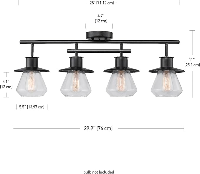 Globe Electric 59530 4-Light Complete Track Lighting Kit, Dark Bronze, Clear Glass Bell Shaped Shades, Ceiling Light Fixture, Ideal for Kitchen and Dining Room, LED Bulb Compatible