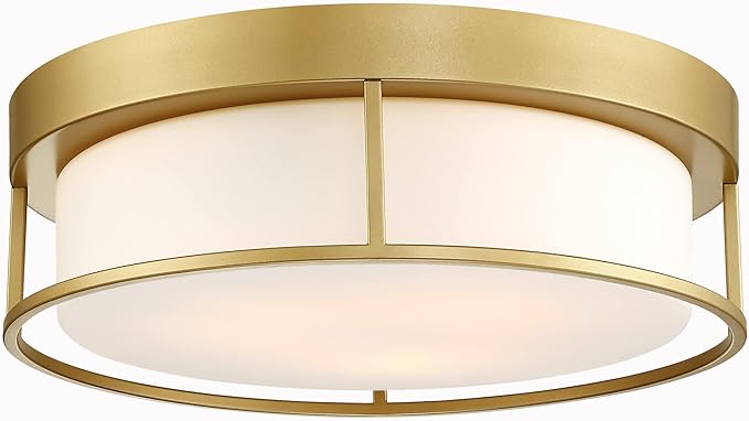 Ceiling Light, 15 Inch Flush Mount Ceiling Light Fixture, Gold Finish with Opal Frosted Glass, Round Close to Ceiling Lights for Bedroom, Kitchen 6871LFM-GD-15