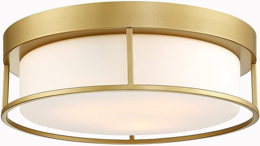 Ceiling Light, 15 Inch Flush Mount Ceiling Light Fixture, Gold Finish with Opal Frosted Glass, Round Close to Ceiling Lights for Bedroom, Kitchen 6871LFM-GD-15