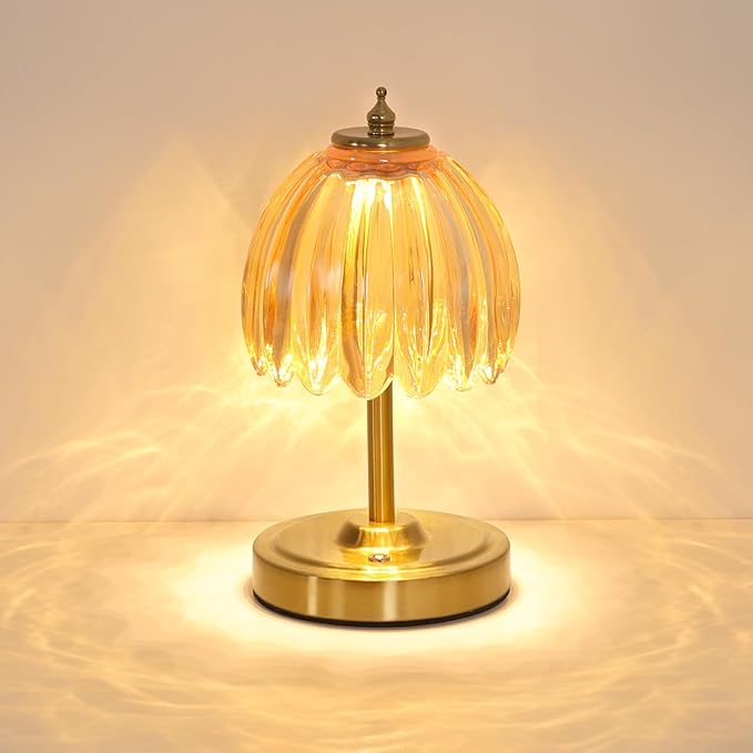 Shenmoyl Tulip Small Table Lamp, 5200mAh Cordless Touch Control Mini Table Lamp with 3 Color Temps & Stepless Dimming, Perfect for Small Spaces Like Dressers, Bedsides, Bookshelves (Amber Tulip)