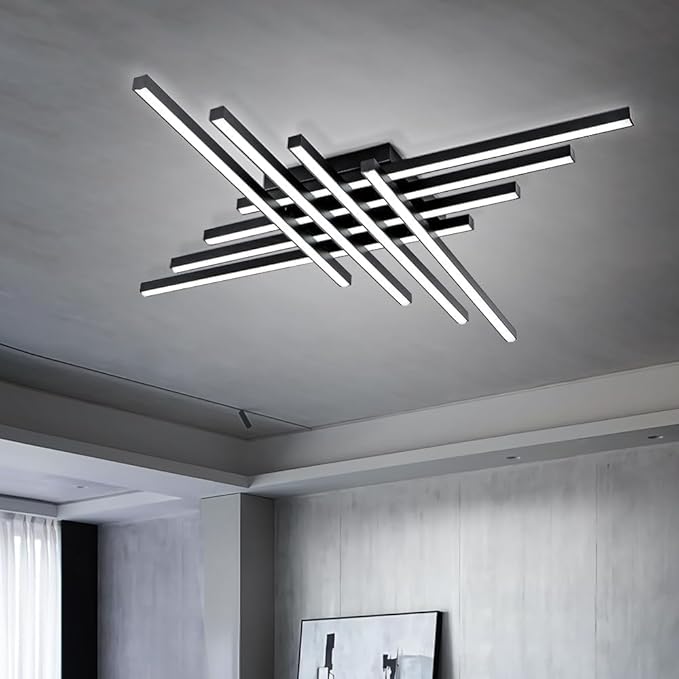 Flush Mount Ceiling Light Fixture 45.7" Modern Black Sputnik Dimmable LED Lamp with Remote Control Ideal for Bedroom Living Room Kitchen Room(8 Lights)