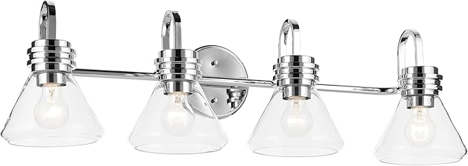 Kichler Farum 34" 4-Light Bathroom Vanity Light Fixture with Clear Glass in Chrome for Single or Double Vanity Over Mirror, Modern Wall Mount (34" x 9.5"), 55156CHCLR