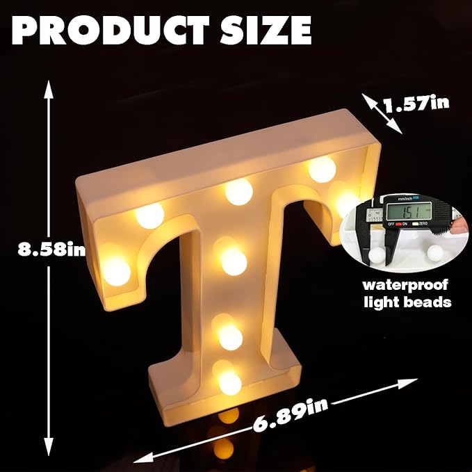 DyingSwan Small Led Marquee Letters, Light Up Letters, 8.58 Inch Led Letter Lights, Battery Powered Lighted Sign for Table, Party, Birthday, Christmas Decor (Letter T)