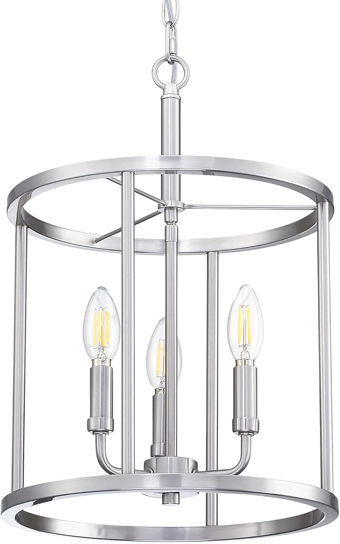 Doraimi Lighting 3-Light Hanging Lantern Pendant Light Fixture Brushed Nickel Finish Geometric Chandelier Adjustable Chain Metal Cage Pendant Lighting for Kitchen Island Dining Room Foyer