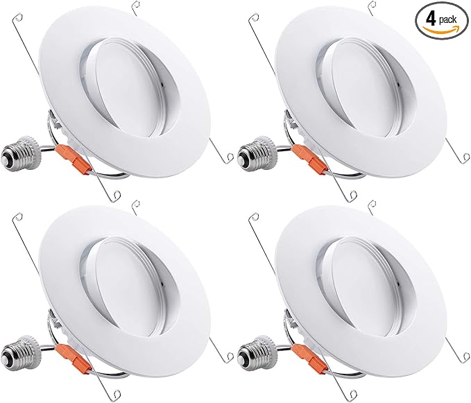 TORCHSTAR 6 Inch Gimbal LED Recessed Light, Dimmable Downlight, CRI90+, 13W Directional Lighting, Adjustable Can Light, UL Listed, 2700K Soft White, Pack of 4