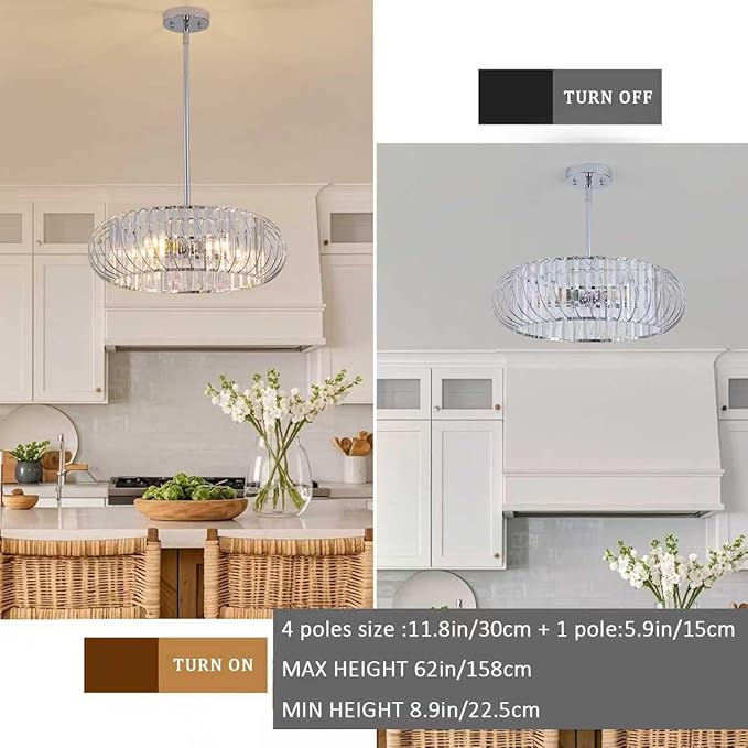 5-Light Semi Flush Mount Ceiling Light, 19 Inch Chrome Metal Cage Hallway Ceiling Lamps, Farmhouse Ceiling Light Fixture, Industrial Crystal Chandelier for Corridor Bathroom Kitchen (E12,19 Inch)