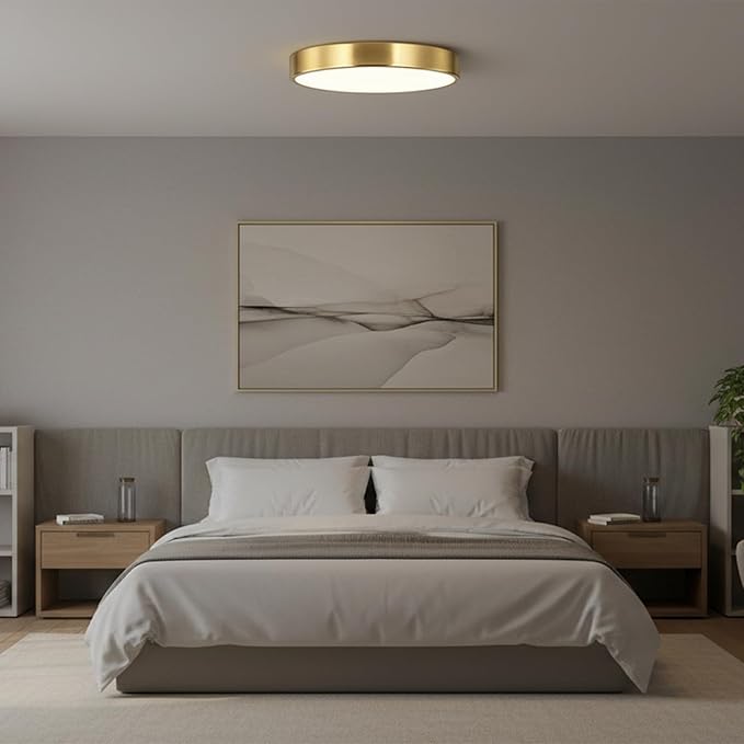SOTTAE 9 Inch Brushed Gold Metal Flush Mount LED Ceiling Light, 3000K-5000K Thin Round Low Profile Ceiling Lamp, Modern Dimmable Gold Ceiling Light Fixture for Bedroom Hallway Bathroom Kitchen