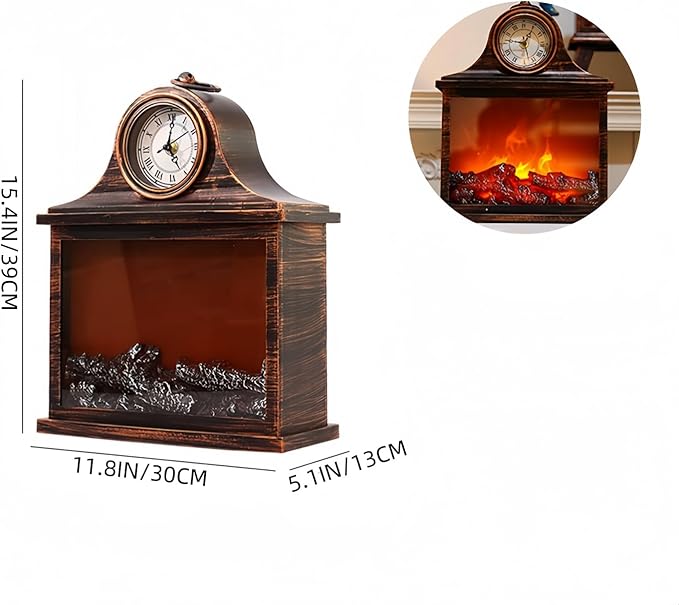 Simulated LED Fireplace Lantern USB & Battery Powered Flameless Light with Emulation Flame Table Decorative Lamp Copper Fireplace Ornament for Cozy Home Decor Free Standing Electric Log Burner