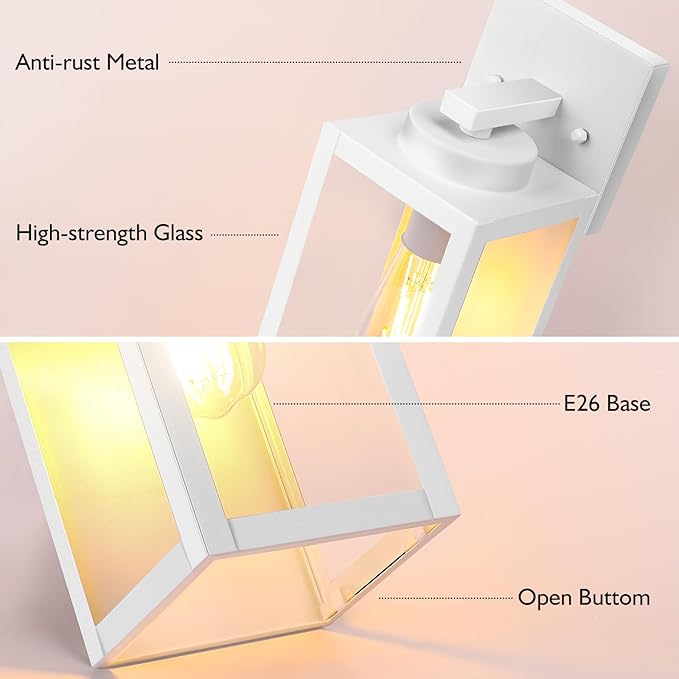 BesLowe Outdoor Wall Light Fixtures, Exterior Waterproof Wall Lanterns, White Porch Sconces Lighting with E26 Sockets & Glass Shades, Modern Wall Lamps for Patio Front Door Entryway