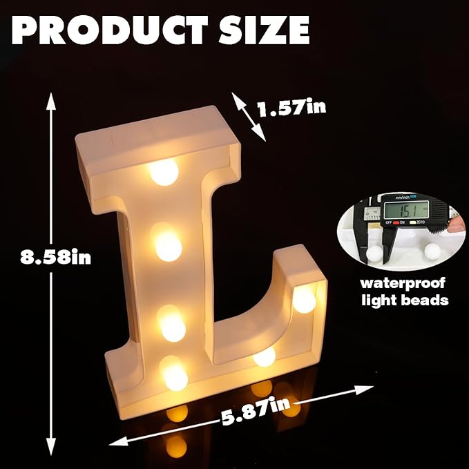 DyingSwan Small Led Marquee Letters, Light Up Letters, 8.58 Inch Led Letter Lights, Battery Powered Lighted Sign for Table, Party, Birthday, Christmas Decor (Letter L)