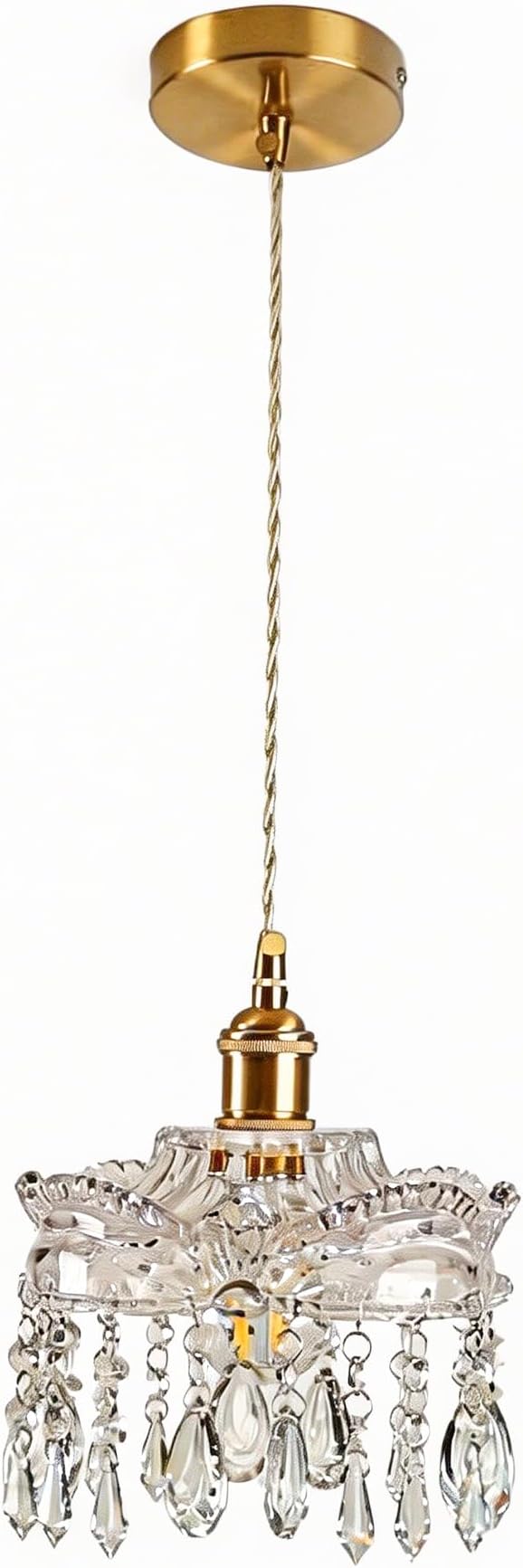 Vintage Mini Crystal Chandelier Brass Fixture with Clear Crystal Drops – Elegant Small Pendant Lighting for Bedroom, Bathroom, Hallway, Kitchen Island, Entryway, Vanity (1-Pack,Hard-Wired)