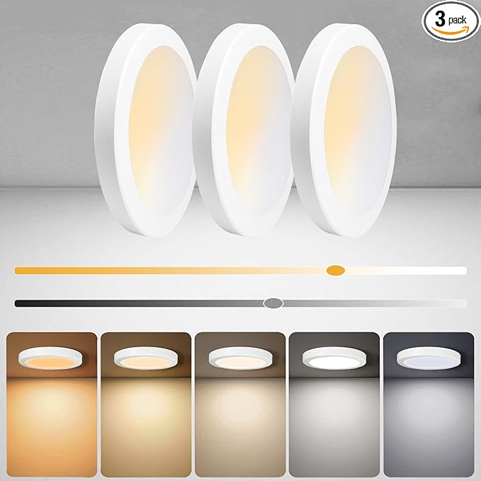 7 inch Flush Mount LED Ceiling Light Dimmable Ultra Slim Round Flat Ceiling Lamps 5CCT-2700K/3000K/3500K/4000K/5000K LED Ceiling Lights for Kitchen,Bathroom,Hallway ETL Listed 3 Pack(White)